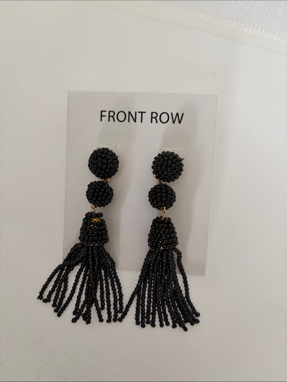 Front Row Black Beaded Tassel Drop Earrings